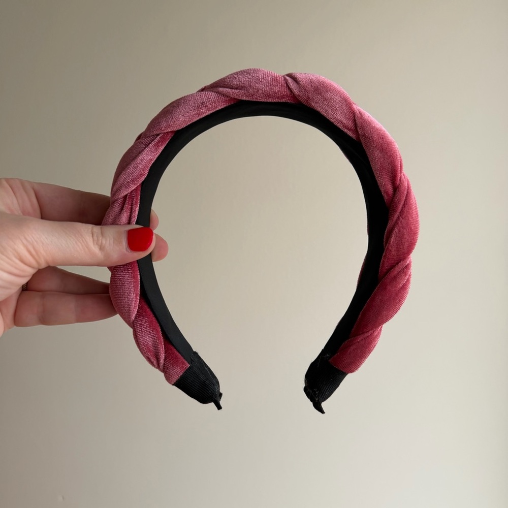 Pink Velvet Braided Headband - Picture 2 of 3